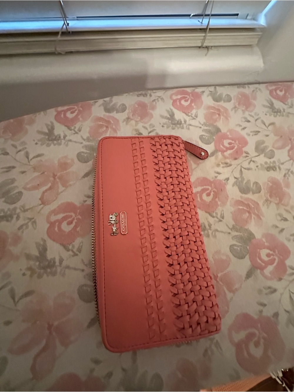 Coach Coral Woven Zip Wallet - Coral